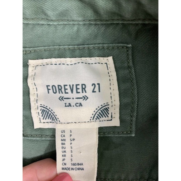 FOREVER 21 MIlitary Jacket Womens Small Green Snap Up Front Pockets Long Sleeve - Picture 4 of 7